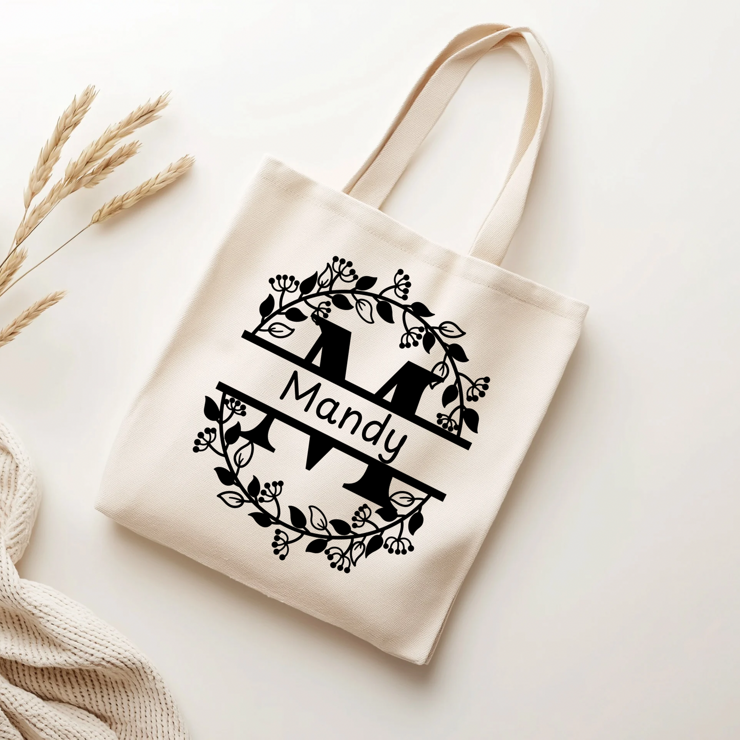Floral Name Tote Bag